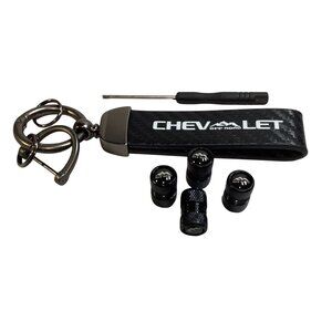 For Chevrolet Off Road Premium Key Chain & 4 Black Off Road Valve Stem Caps NEW